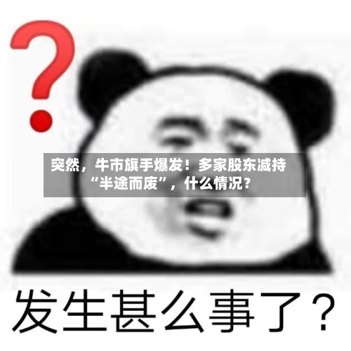 突然，牛市旗手爆发！多家股东减持“半途而废”，什么情况？