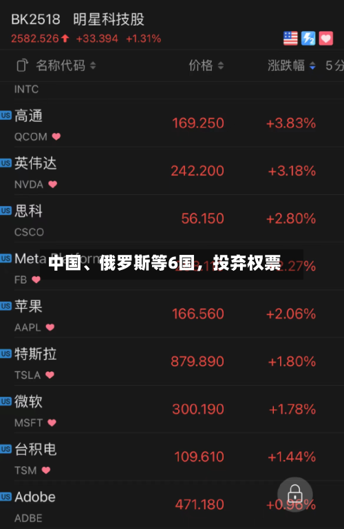 中国、俄罗斯等6国，投弃权票
