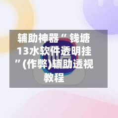 辅助神器“ 钱塘13水软件透明挂”(作弊)辅助透视教程-第2张图片