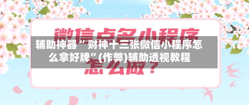 辅助神器“ 财神十三张微信小程序怎么拿好牌”(作弊)辅助透视教程-第2张图片
